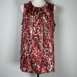 Anne Klein Sleeveless Pink And Brown Abstract Print Blouse Women’s Size Large